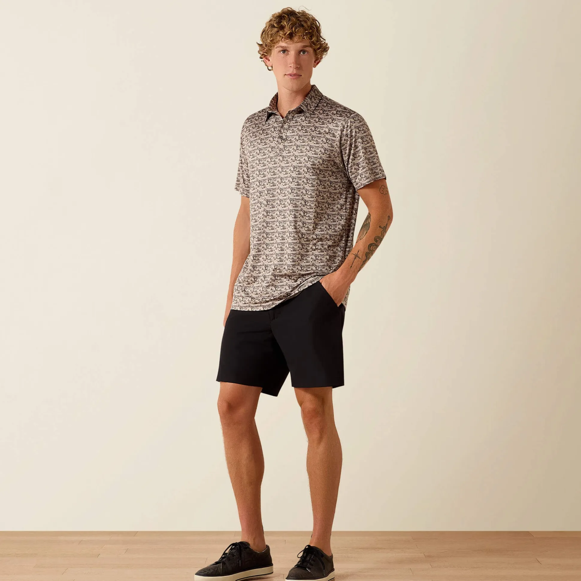 All Over Print Heathered Fitted Polo