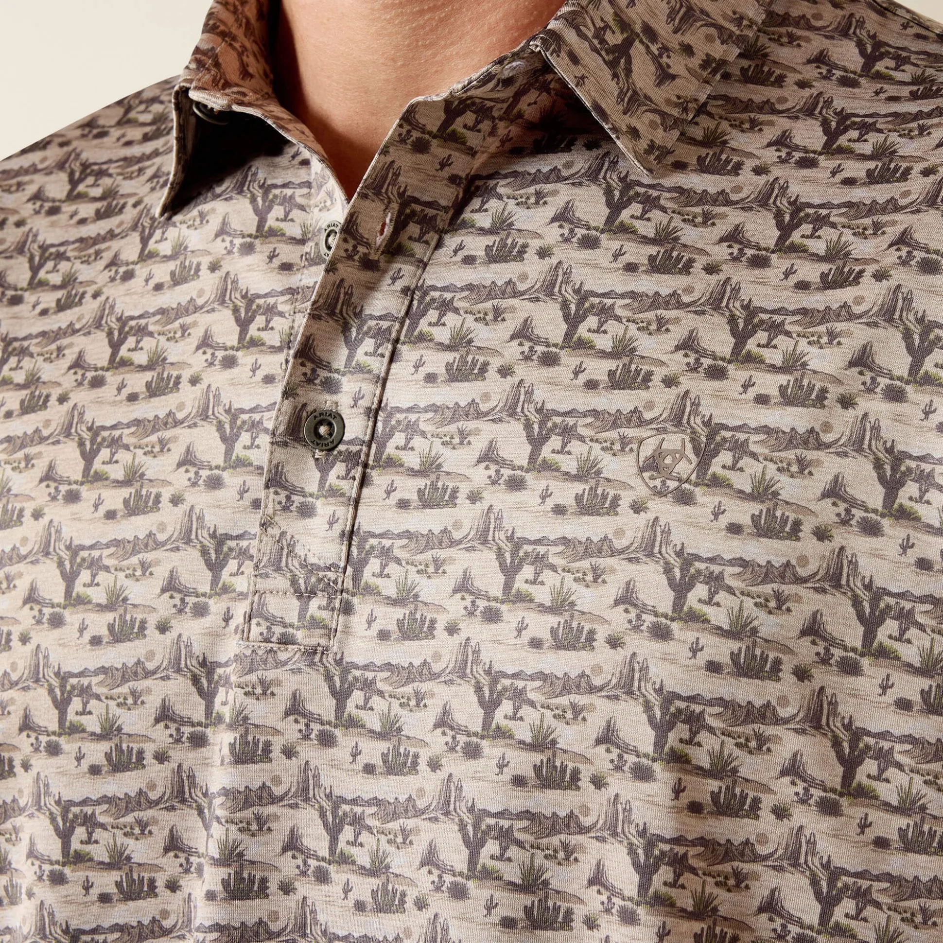 All Over Print Heathered Fitted Polo