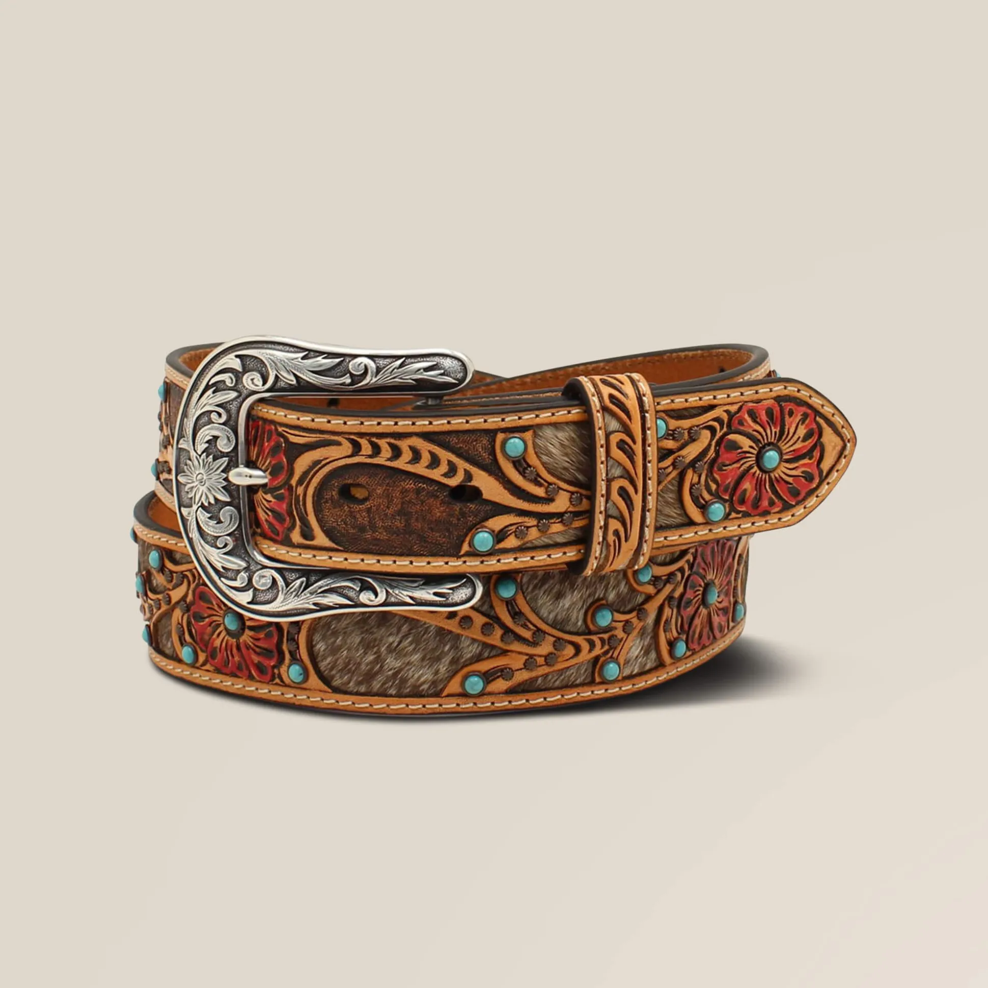 Flower/Calf Hair Belt