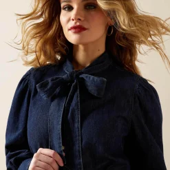Puff Sleeve Denim Snap Shirt