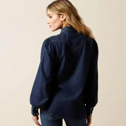 Puff Sleeve Denim Snap Shirt
