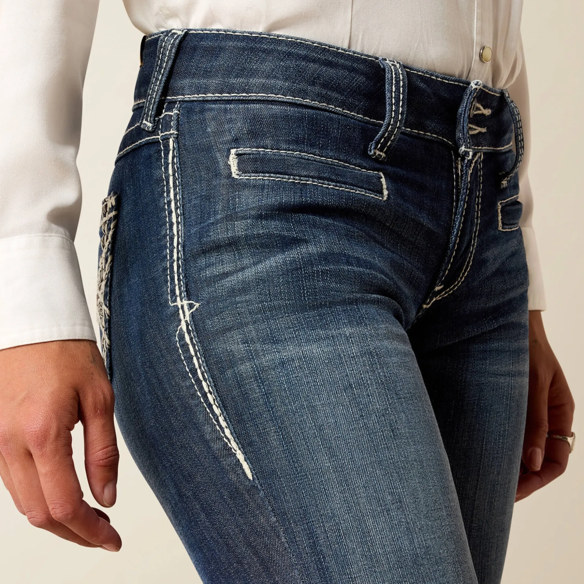 Trouser Mid Rise Stretch Entwined Wide Leg Jean