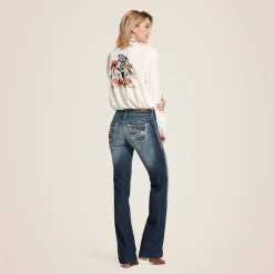 Trouser Mid Rise Stretch Entwined Wide Leg Jean