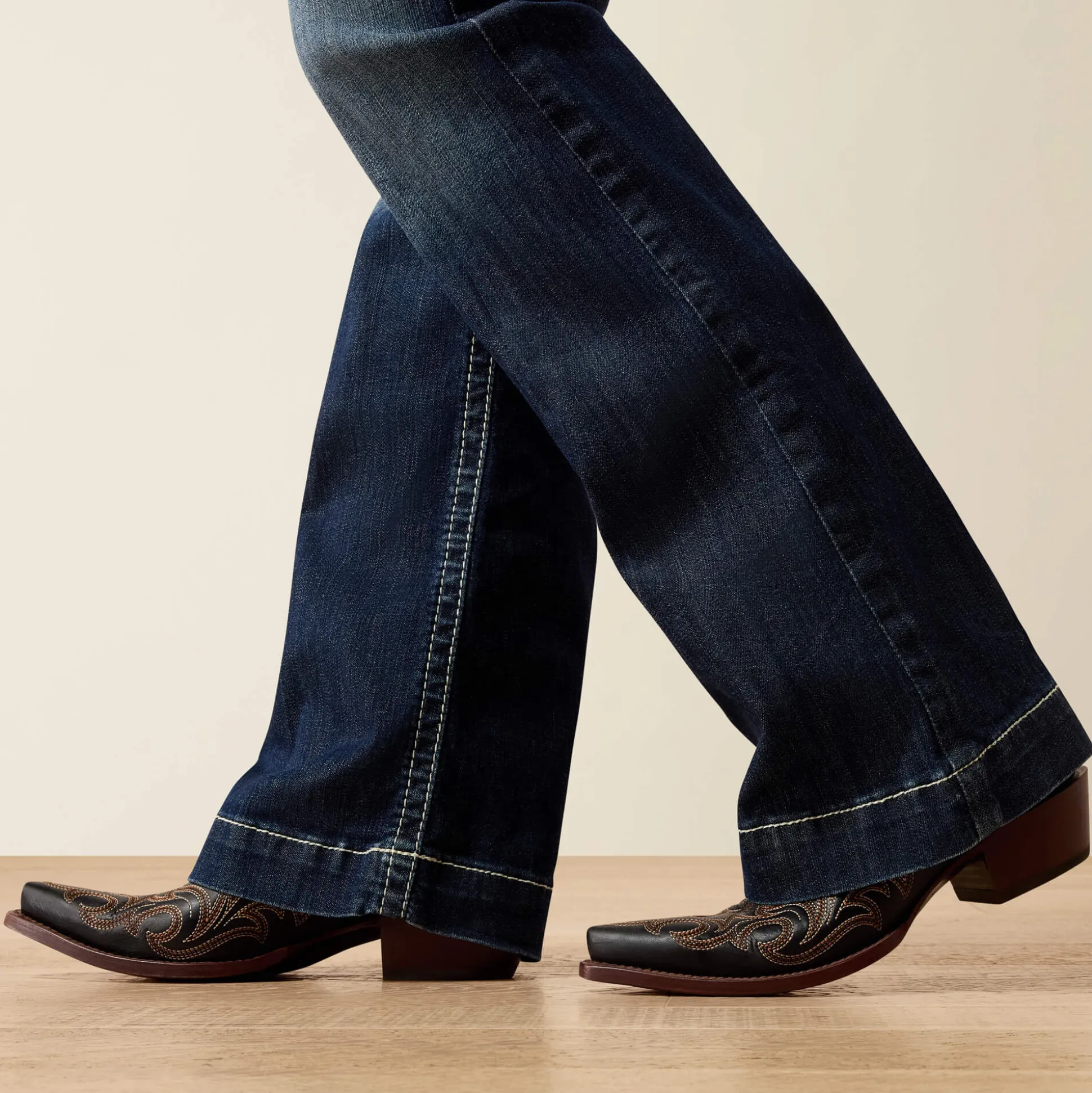 Trouser Mid Rise Stretch Entwined Wide Leg Jean