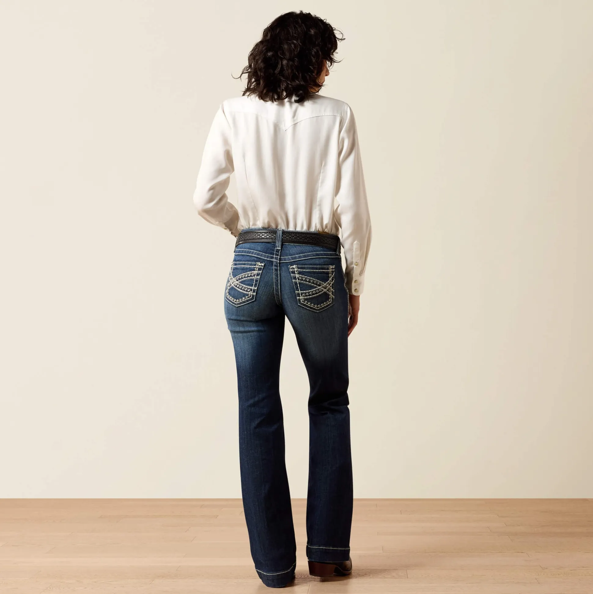 Trouser Mid Rise Stretch Entwined Wide Leg Jean