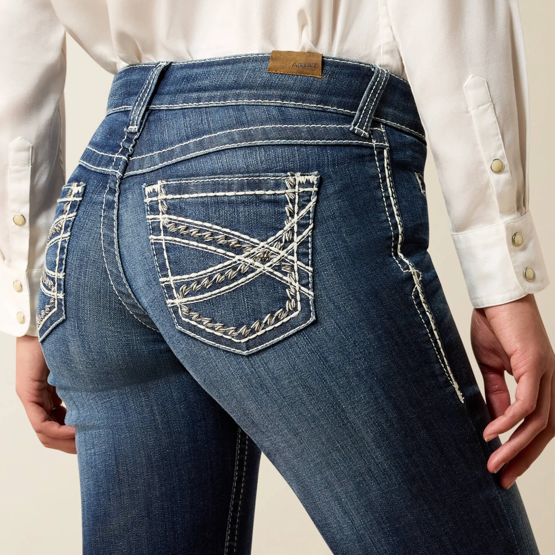 Trouser Mid Rise Stretch Entwined Wide Leg Jean