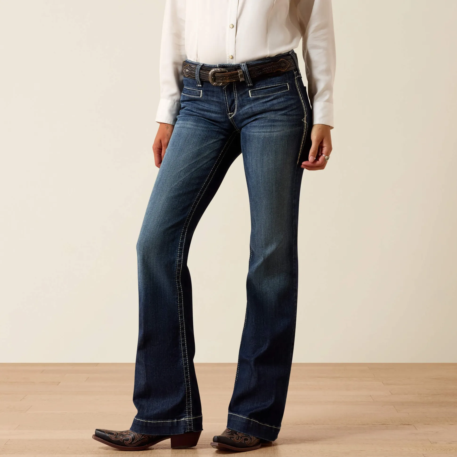 Trouser Mid Rise Stretch Entwined Wide Leg Jean