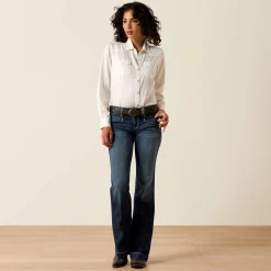 Trouser Mid Rise Stretch Entwined Wide Leg Jean