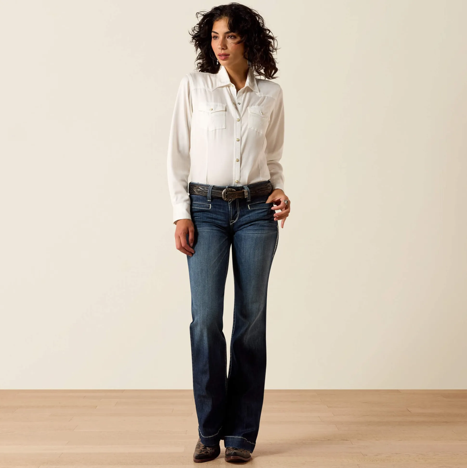 Trouser Mid Rise Stretch Entwined Wide Leg Jean