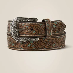 Turq floral embossed belt
